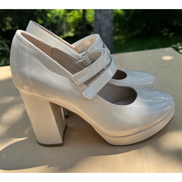 Lime Lights Shoes - Limelight Bone Patent Platform Mary Jane Pumps Block Size 6 Shoe Nude